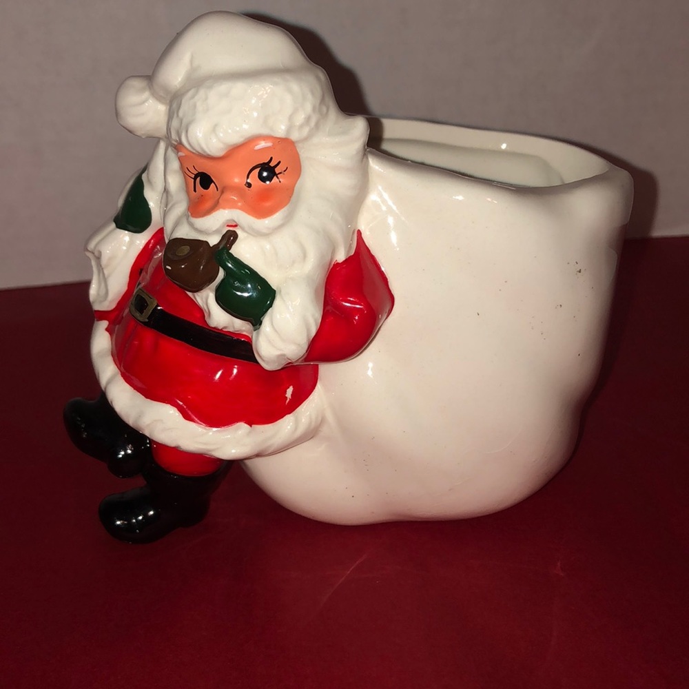 Vintage Christmas 1950 ceramic jolly Santa planter made in Japan handpainted